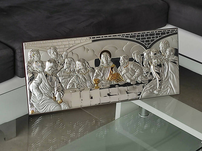 Icon The Last Supper 3.74" Silver 950 Holy Handicraft Christian Gold Silver