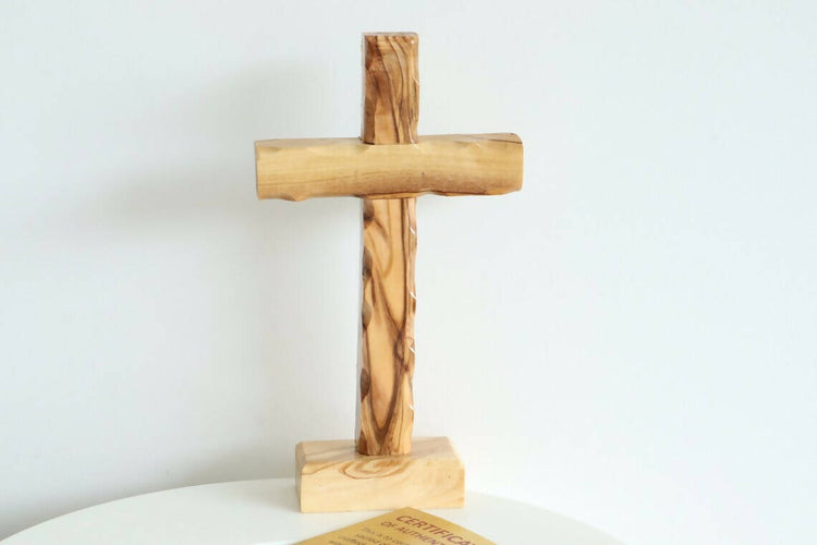 Cross 6.88" Standing Olive Wood Holy Land Jerusalem Certificate Sculpture