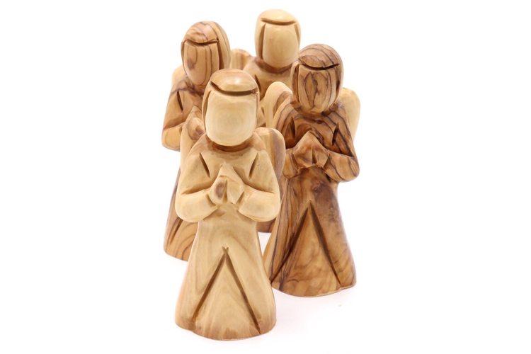 4 Pcs Angel Hand Carved Olive Wood statue Holy Land Jerusalem figure pray X4