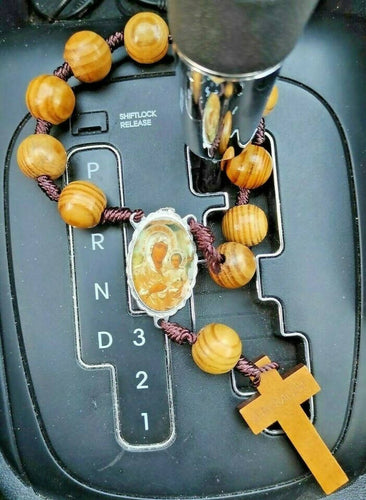 Olive Wood Car Rosary Holy Land Hand Made Jerusalem Beads Mirror Bracelet Catholic Hand Made