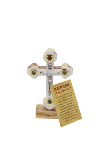 Mother Of Pearl Cross White Standing with Certificate Holy Land crucifix Olive Wood