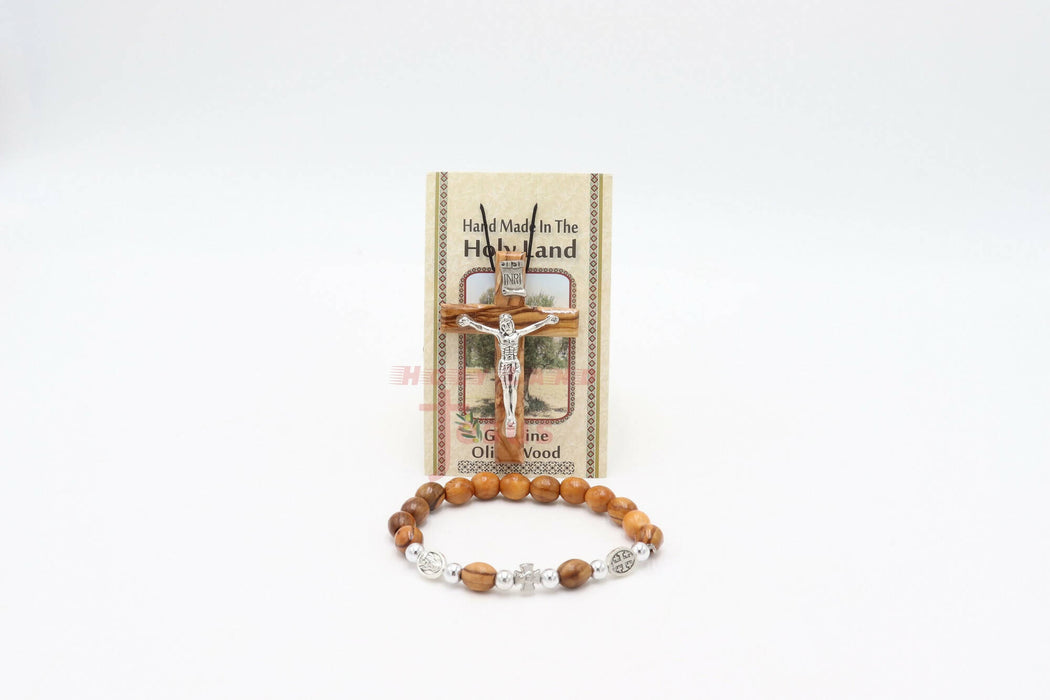 wooden rosary bracelet with Necklace Crucifix Cross