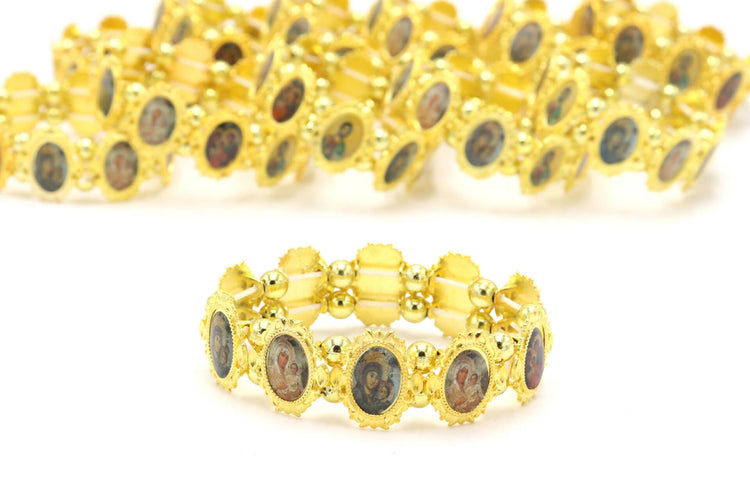 12 PCS Bracelet Gold St Saints Beads Stretch HolyLand Jerusalem Jewelry