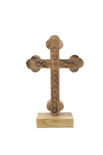 Mother Of Pearl Cross White Standing with Certificate Holy Land crucifix Olive Wood