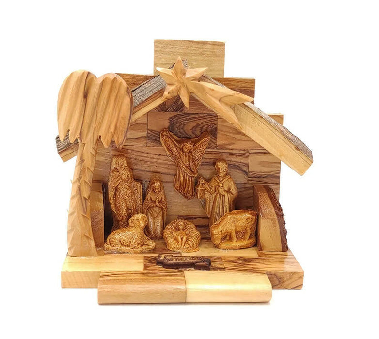 Nativity Christmas With certificate Carved on Olive Wood Hand Made From Bethlehem With Box