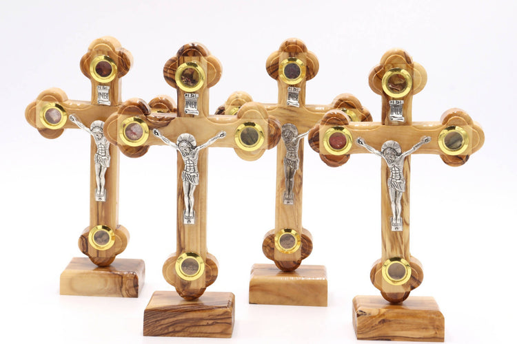 4 PCS Olive Wood Cross Crucifix Hand Made Standing Holy Land Jerusalem Blessed