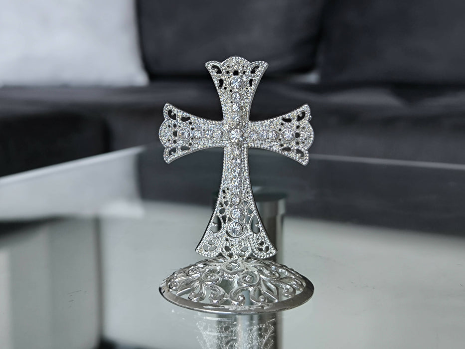 Metal Cross Holy Land Decoration Jeweled Accents Desktop Gift silver Religion Home Blessed