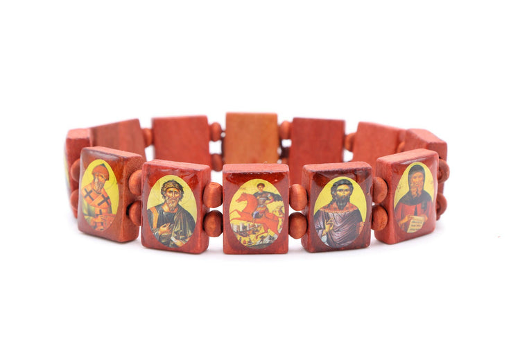 4 PCS Wood Bracelet Red all saints Beads Stretch Hand Made Holy Land Women Men