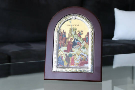 Icon Nativity of the Lord Nikolaos Silver 950 CERTIFICATED Christian Christmas 20.5 "