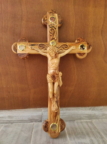 Olive Wood Cross Holy Land Jerusalem 21" Large Bethlehem Made Crucifix Wall Hand Hanging