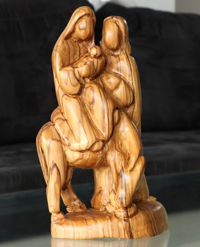 Olive Wood 9.84" Flight To Egypt Carved Olive Wood Bethlehem Holy Land statue