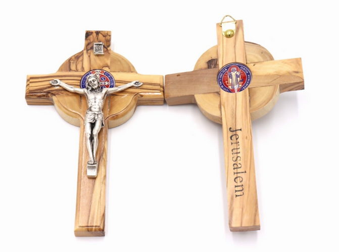 3 PC Set 4" -6.5" - 8" Saint St Benedict Cross Olive Wood Hanging Holy Land