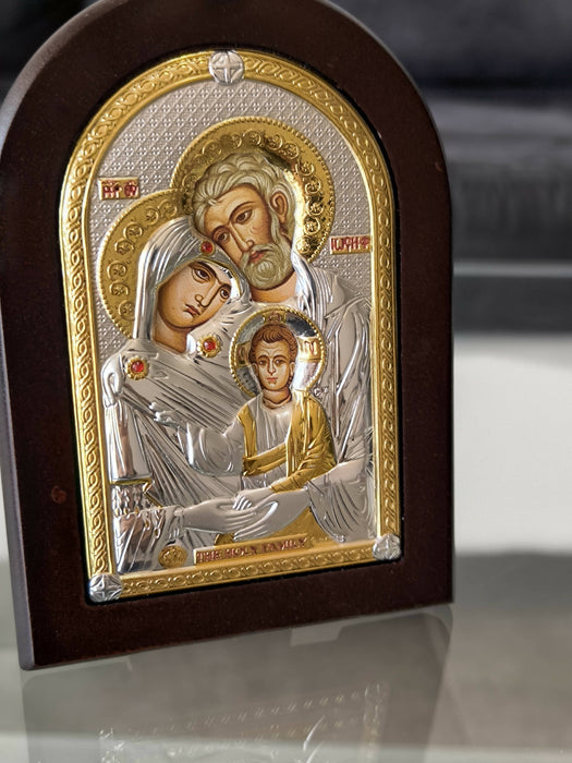 The Holy Family 13 x 9.48 inch Icon Handicraft hanging \ standing Gold Silver 950 Nikolaos Silver Jerusalem Christian Byzantine art