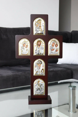 Wooden Cross multiple Silver Christian Orthodox Icon Silver 950 Nikolaos