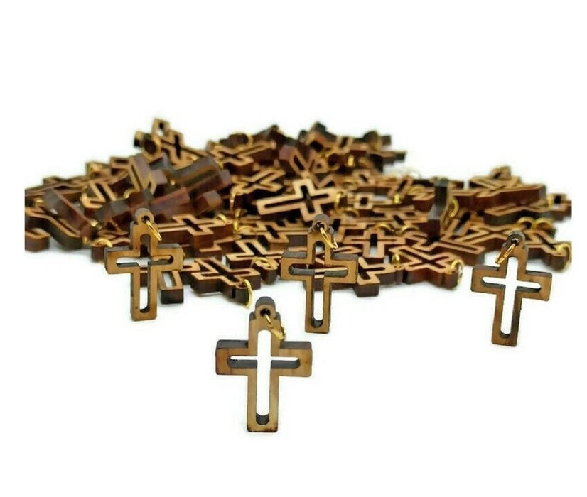 Lot 50 carved Jesus Olive Wood Cross Hand Made Holy Land Jerusalem For Necklace