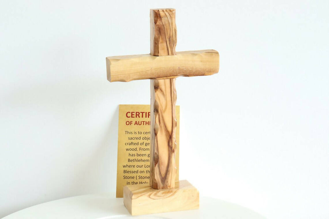 Cross 6.88" Standing Olive Wood Holy Land Jerusalem Certificate Sculpture