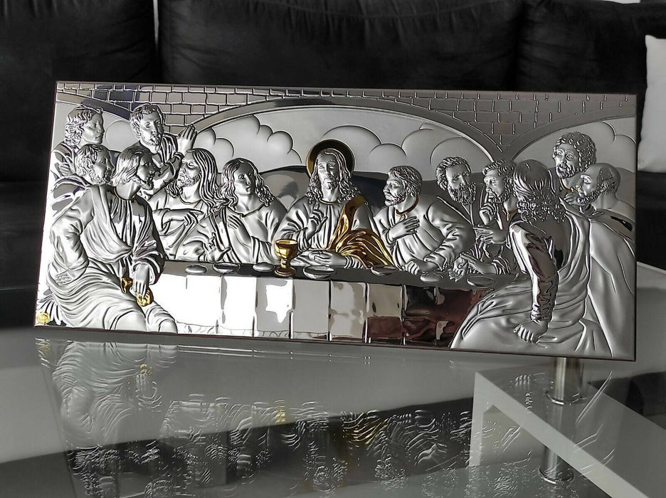 Icon The Last Supper 3.74" Silver 950 Holy Handicraft Christian Gold Silver