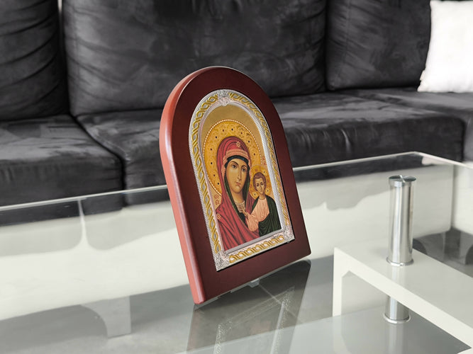 Icon Mary Of Kazan Our Lady Virgin Nikolaos Silver 950 CERTIFICATED Christian Hand Made plaque Hanging \Standing Orthodox religious in box