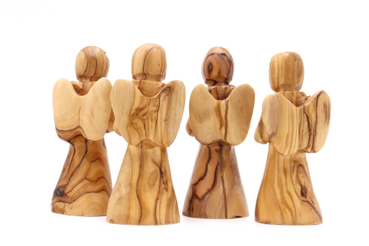 4 Pcs Angel Hand Carved Olive Wood statue Holy Land Jerusalem figure pray X4