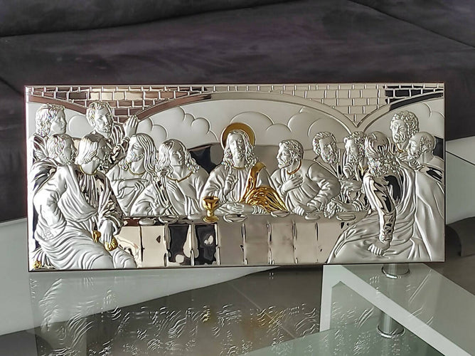 The Last Supper 19.68'' Silver 950 Holy Icon Handicraft Christian Gold and Silver with Box Made by Nicolaos