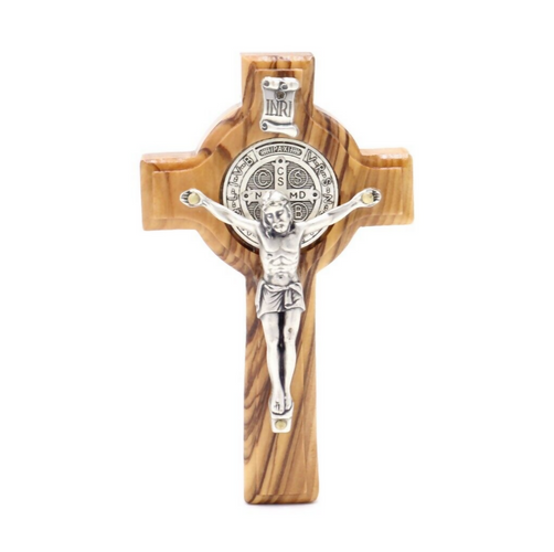 3 PC Set 4" -6.5" - 8" Saint St Benedict Cross Olive Wood Hanging Holy Land