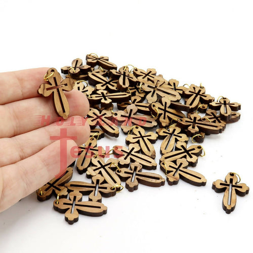  50 Crosses Necklace carved Olive Wood