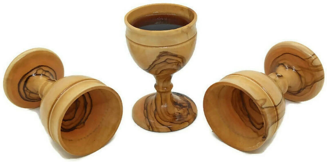 3PCS Authentic Communion Cup Wine Hand Made olive wood Jerusalem Church Bethlehem