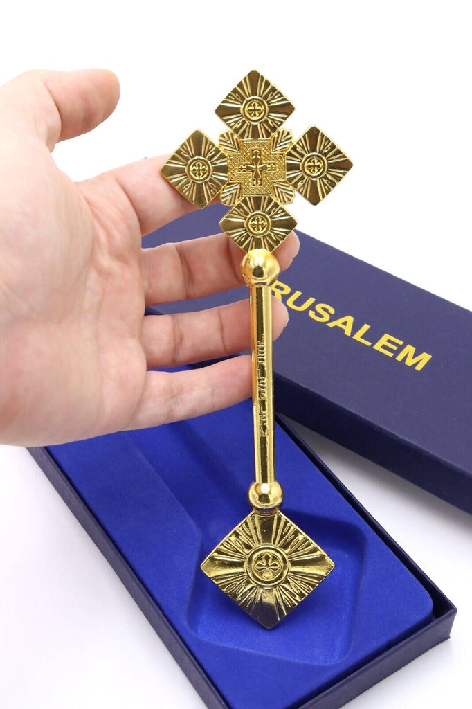 Hand Cross Metal Jerusalem Holy Land Gold Church Prayer Supplies Box-p —  Orthodox Depot