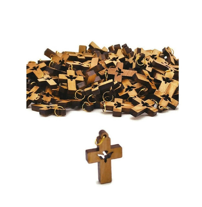 Lot 50 carved Holy Spirit Olive Wood Cross Hand Made Holy Land Jerusalem Rosary