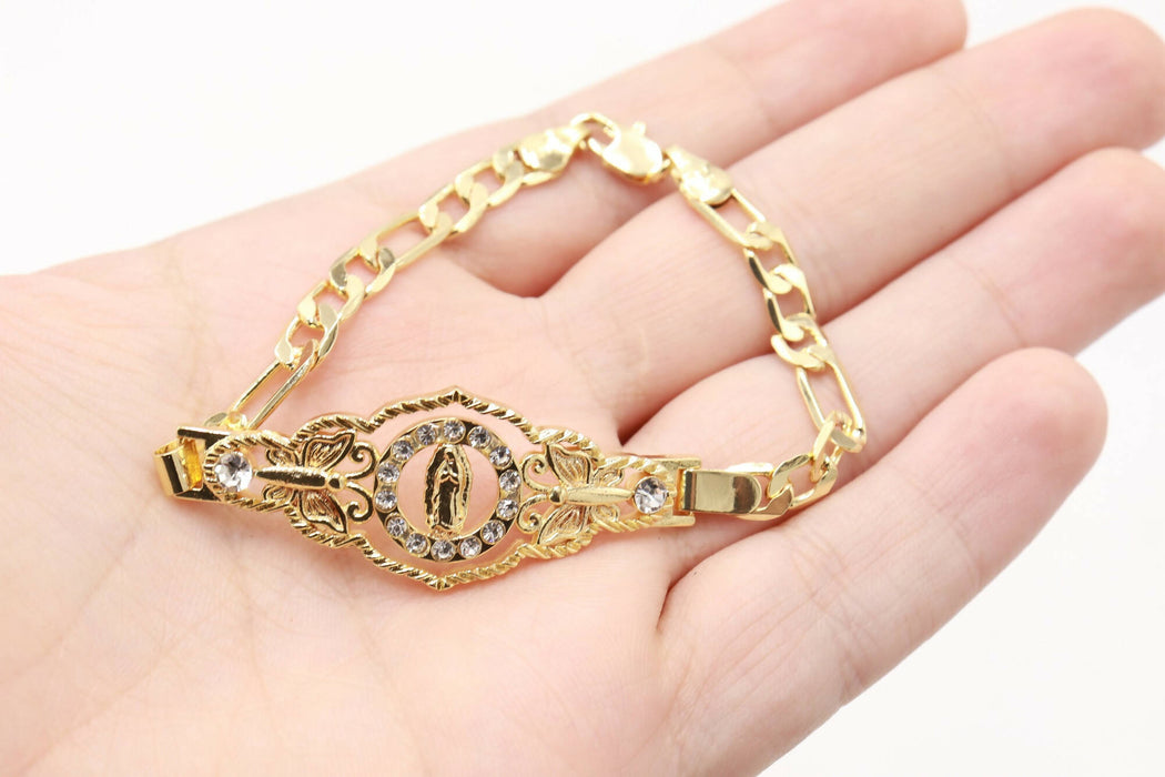 Virgin Mary Bracelet Crystals Gold plated Stainless steel Holy Land Religion
