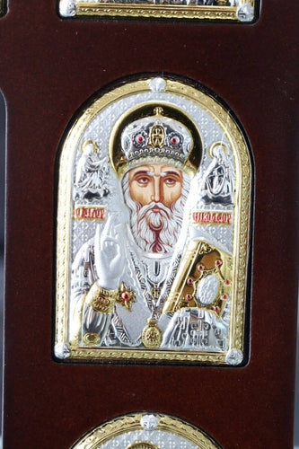 Wooden Cross multiple Silver Christian Orthodox Icon Silver 950 Nikolaos