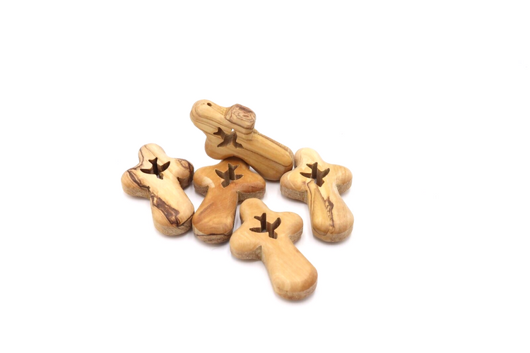 5 pc Holy Spirit Hand Cross Olive Wood Jerusalem Holy Land Souvenir Necklace