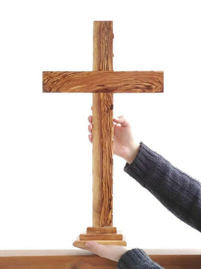 Olive Wood Standing Cross 24 inch LARGE Hand Made Jerusalem Holy Land