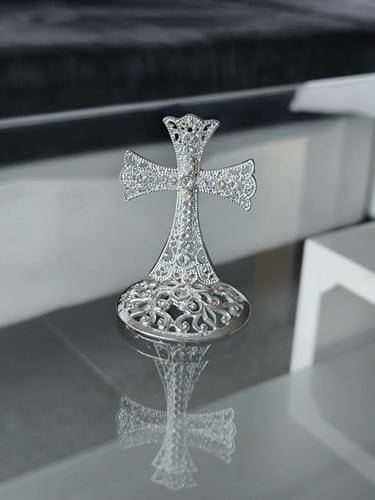 Metal Cross Holy Land Decoration Jeweled Accents Desktop Gift silver Religion Home Blessed