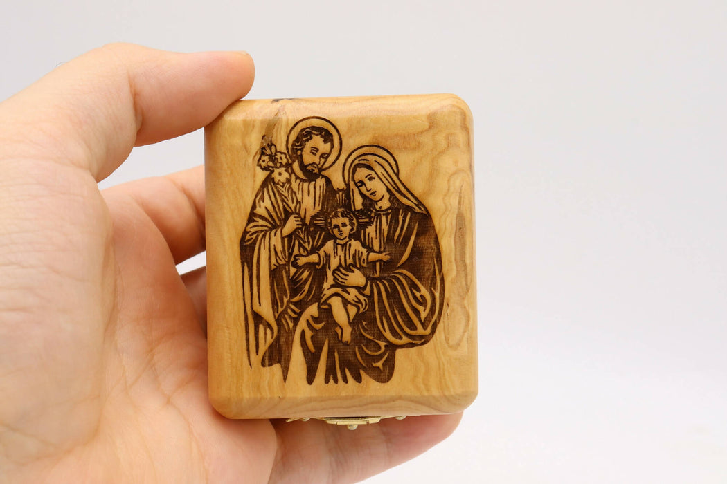 Holy Family Box Carved Gift Olive wood holy land Hand Made Jerusalem Souvenir