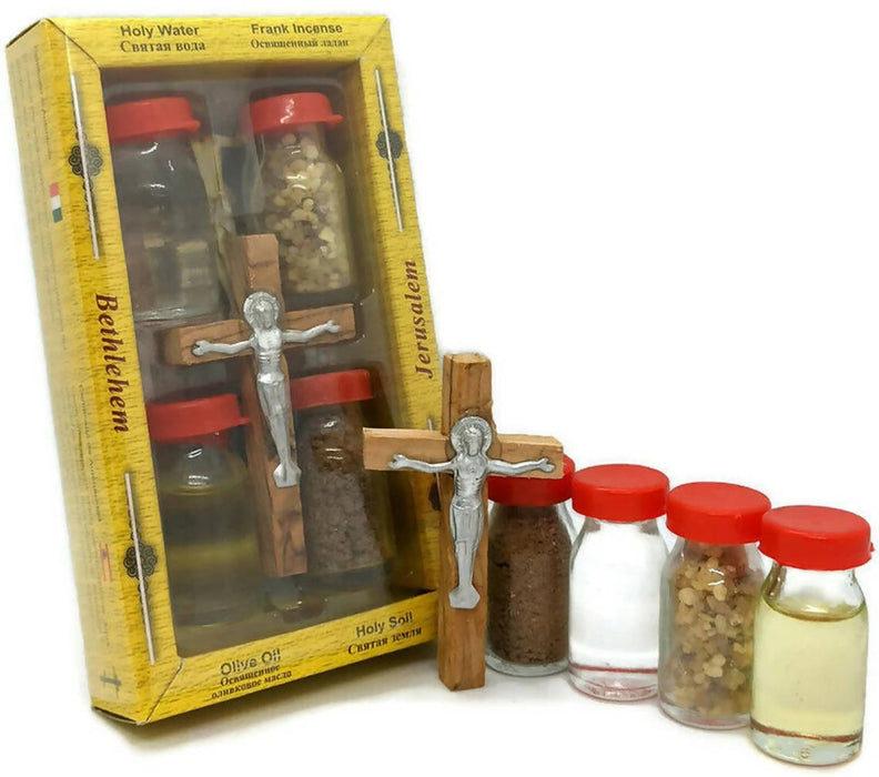 3 PCS Holy Set Water Incense Oil Soil Cross made in Jerusalem HOLY LAND Blessed