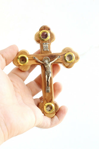 Olive Wood Cross Jerusalem wall Crucifix Holy land With Incense Soil Christian