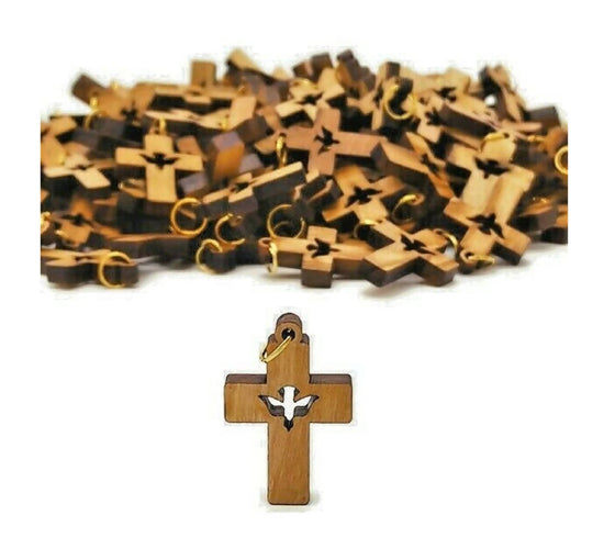 Lot 50 carved Holy Spirit Olive Wood Cross Hand Made Holy Land Jerusalem Rosary