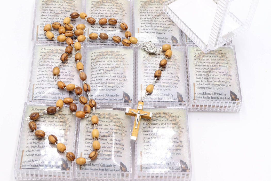 12 PCS Rosary Olive Wood Jerusalem Beads Holy Catholic Necklace Soil Crucifix