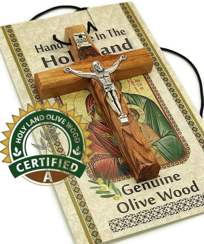 Logos Trading Post Latin Cross, Wooden Cross Necklace for Men & Women,  Certified Holy Land Olive Wood Orthodox Pendant Necklace from Bethlehem  Israel