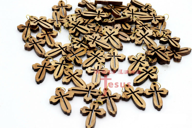  50 Crosses Necklace carved Olive Wood