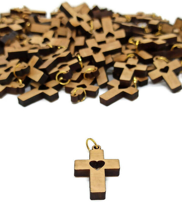 50 pcs Olive Wood Crosses love Pendant Necklace Holy Land Bethlehem Rosary Hand Made