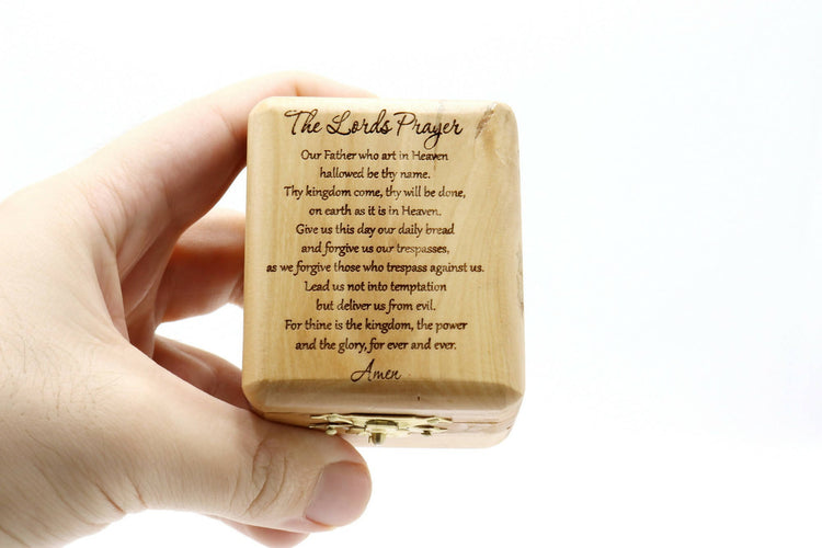 The Lords Prayer Box Carved Gift Olive wood holy land Hand Made Jerusalem