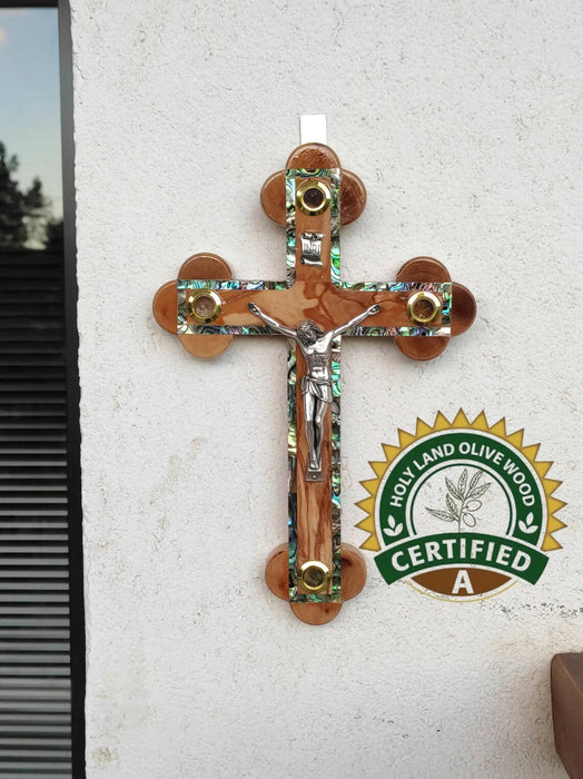 Four Hearts Cross Keychain in Olive Wood - Holy Land Gift Shop
