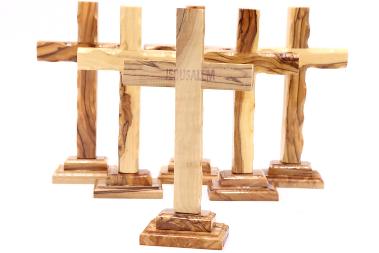 6 Pcs Cross Hand made Olive Wood Jerusalem Standing Crucifix Holy Land