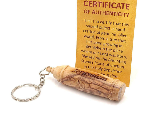 Blessed Holy Anointing Olive Oil With Olive Wood Keychain