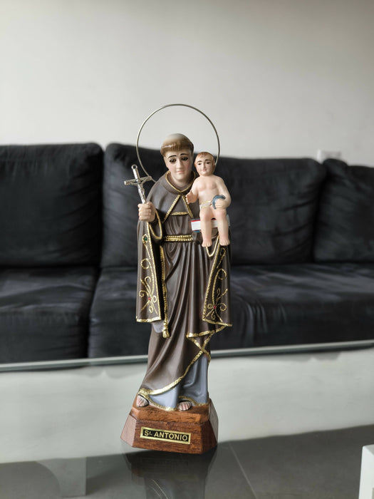 Saint Anthony 14.56" Religious Statue with crystal eyes Figurine Made in Fatima Portugal hand decorated Statuary