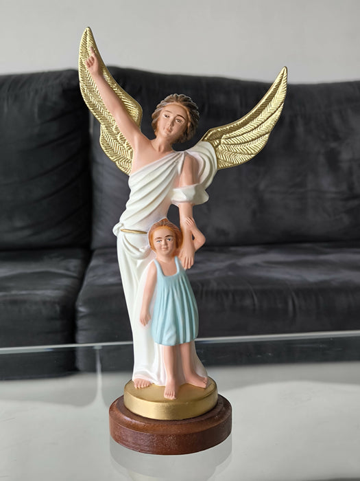 Gold Boy Guardian Angel 10.43" Religious Statue Figurine Fatima Portugal hand decorated Religious Statuary