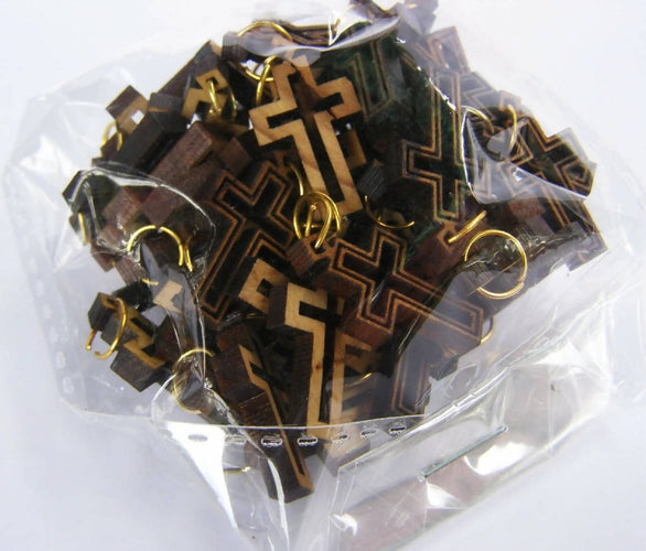 50 PCS Small Crosses Pendants Rosary Olive Wood Handmade Holyland Bethlehem