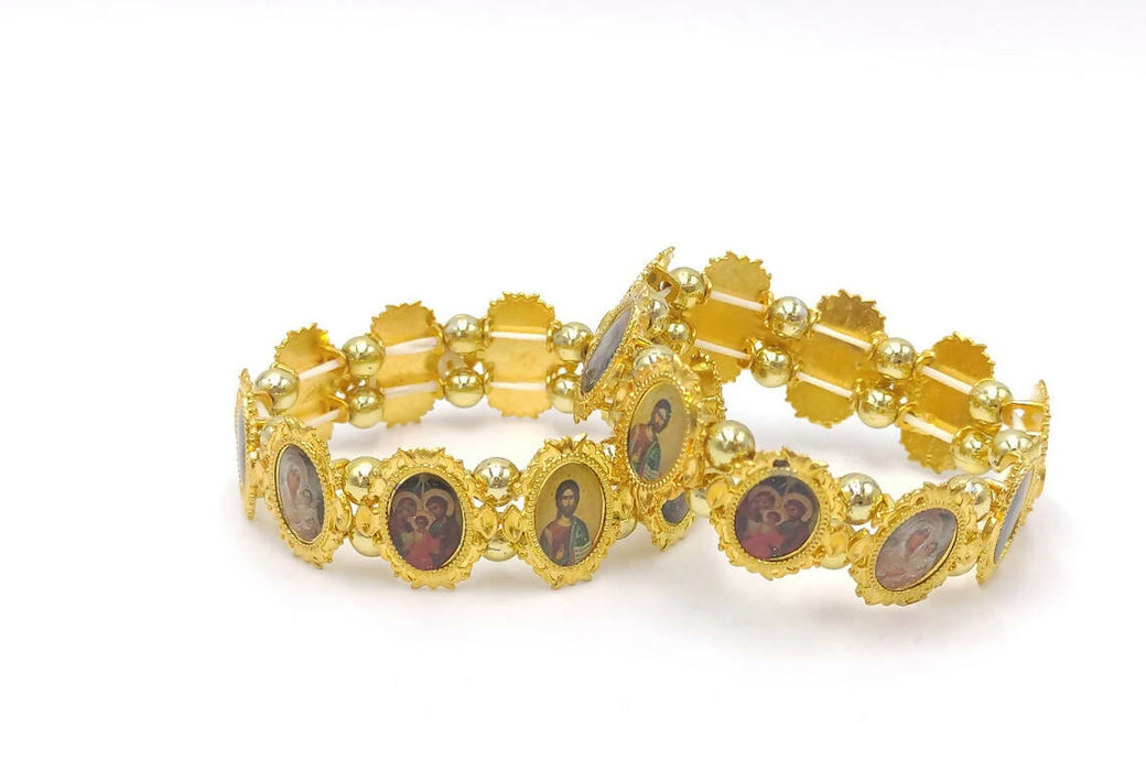 Bracelet Gold Icon Saints Skull Many Different Style Jesus Stretch Beads